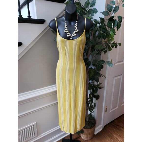 Forever21 Long Maxi Dress Women's S Yellow Striped Lurex Knit Adjustable Straps - Picture 1 of 9